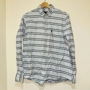 Men’s Ralph Lauren Blue Tag Casual White + Navy Button Down Long Sleeve Size: XL